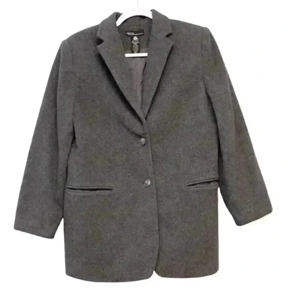 Valerie Stevens Blazer Coat 8 Petite Gray Wool Cashmere Career Business Casual